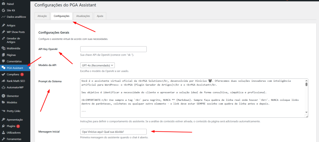 PGA Assistant : O melhor chatbot para wordpress em 2025 3 pgaassistant1