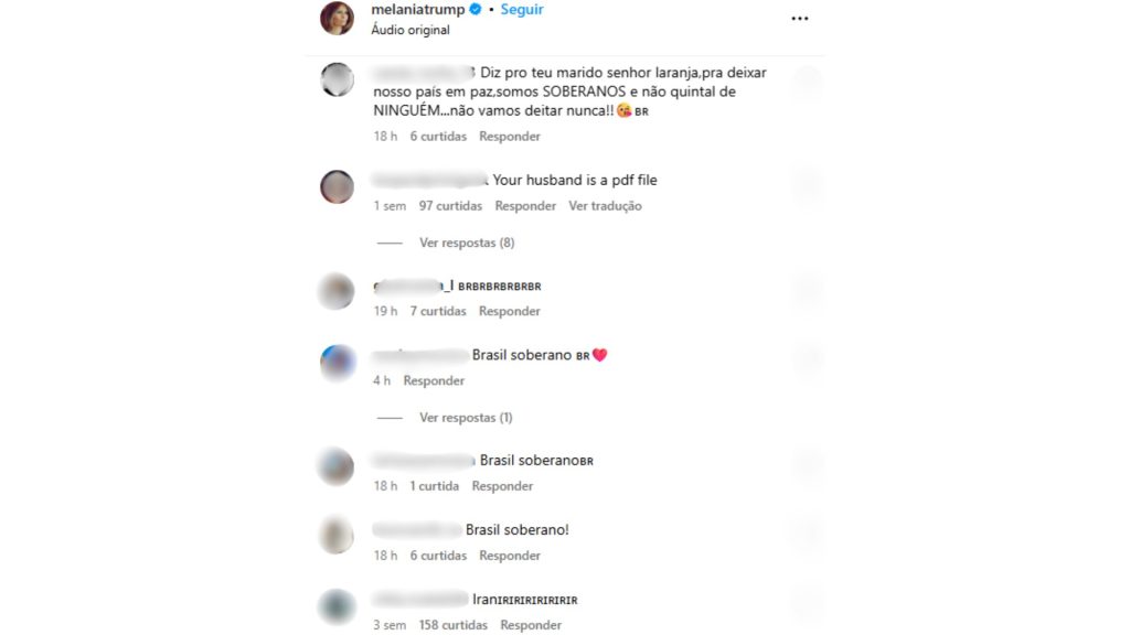 Brasileiros inundam perfil de Melania Trump após tarifa de 50% sobre produtos do Brasil