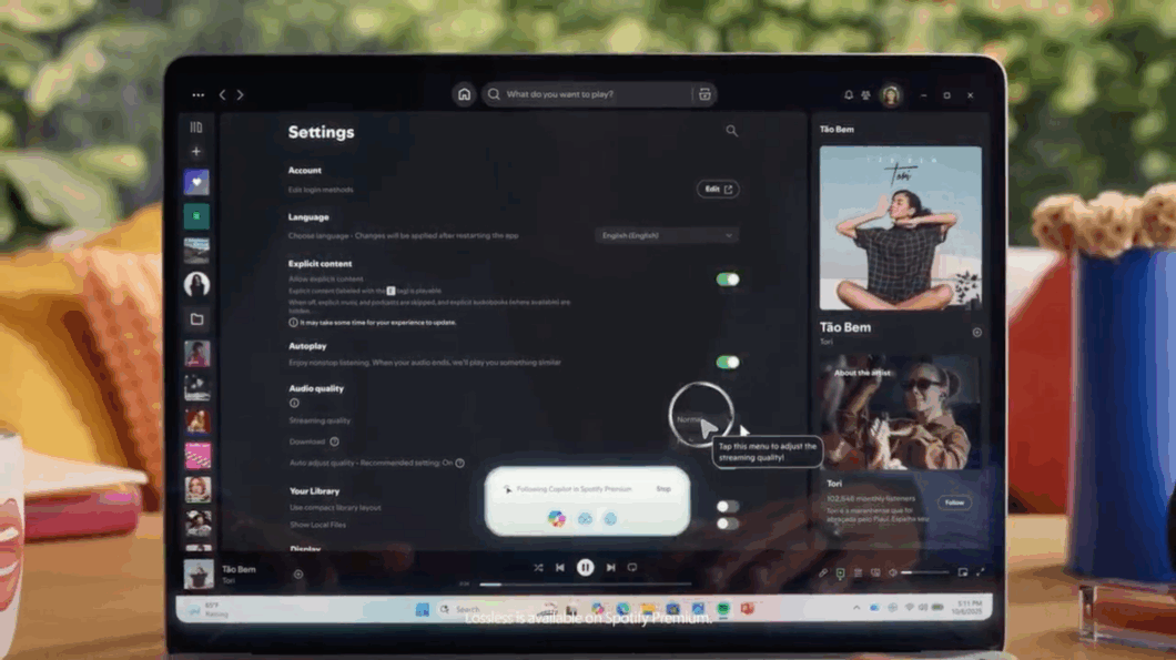 IA integrada ao Windows passa a ouvir comandos e enxergar a tela do usuário 2 copilot spotify 1060x595 1